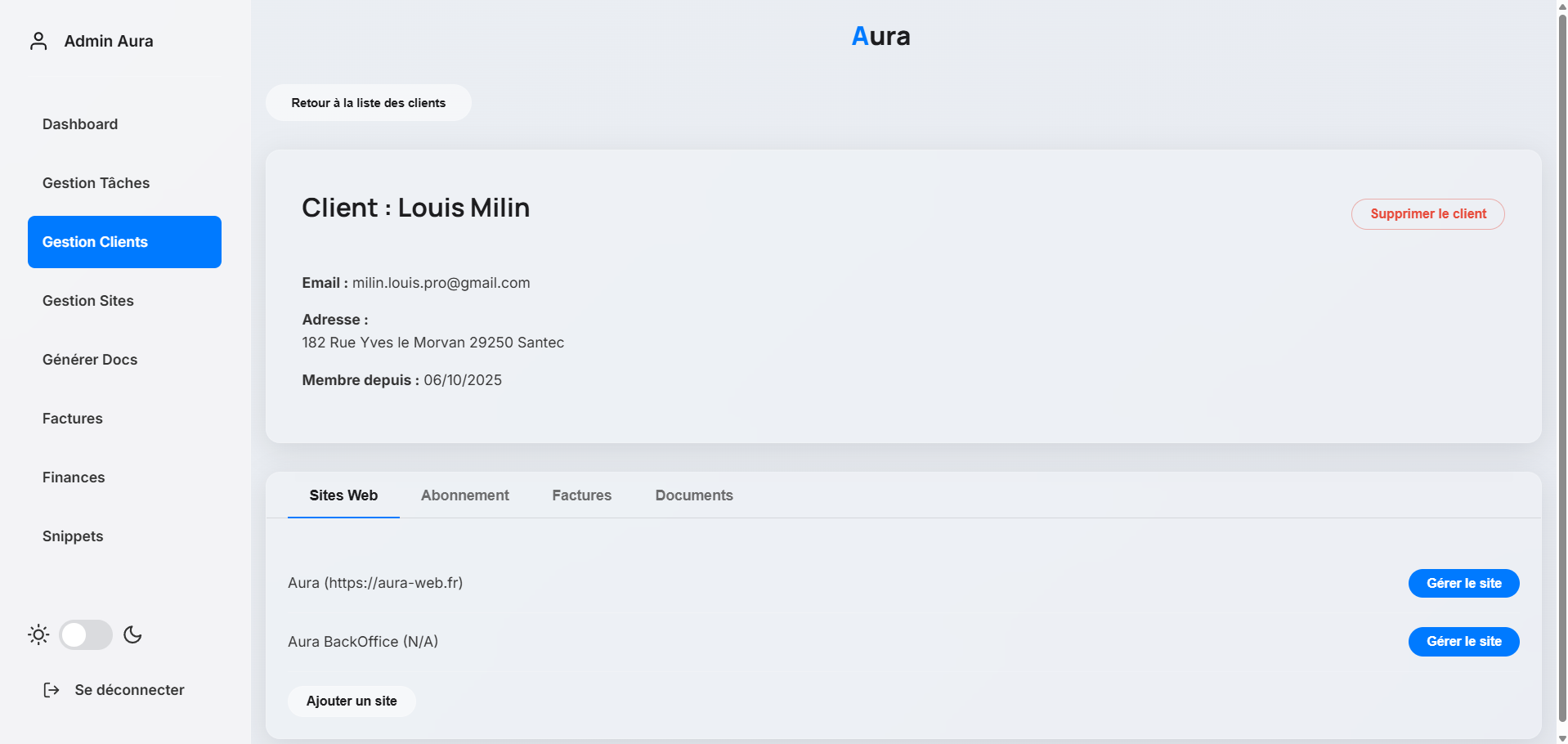 Aperçu de notre portail admin