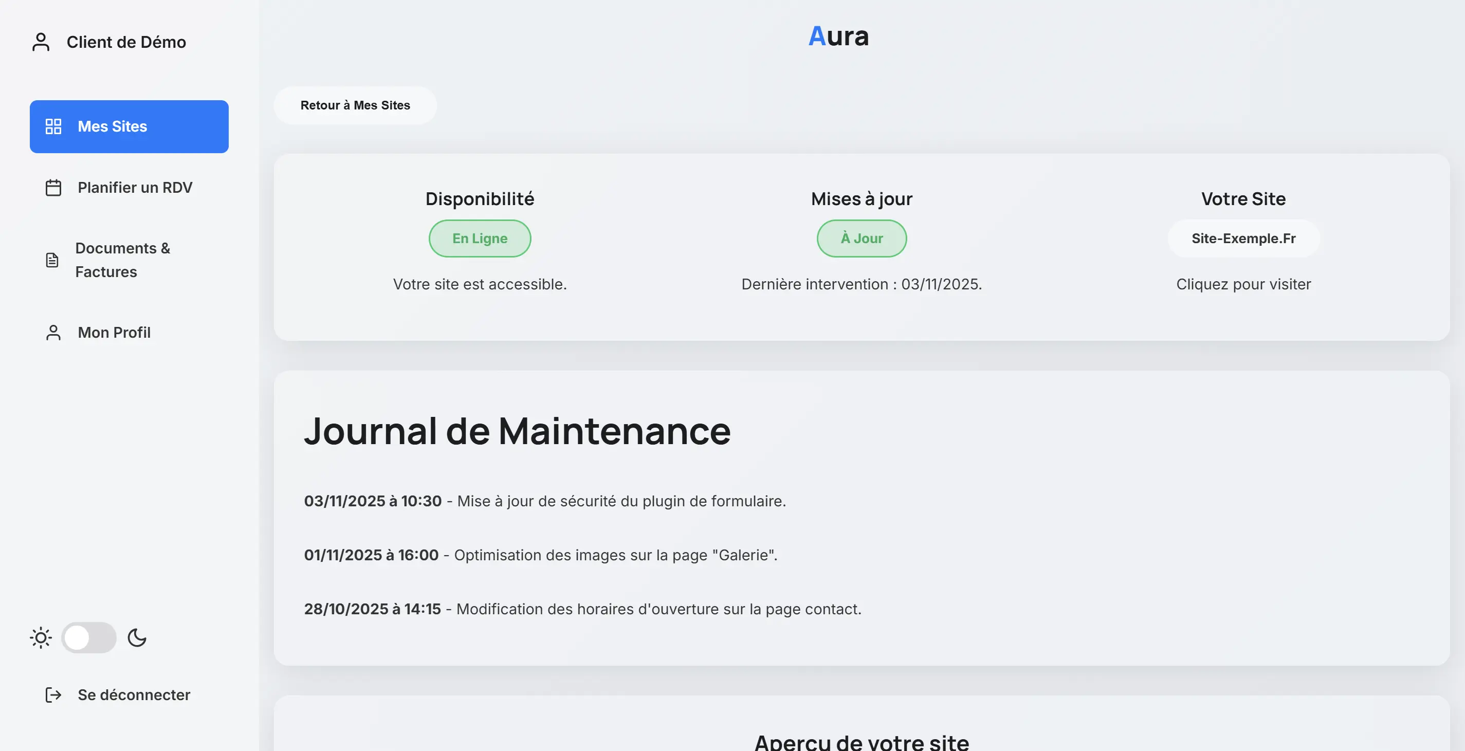 Aperçu espace client 2